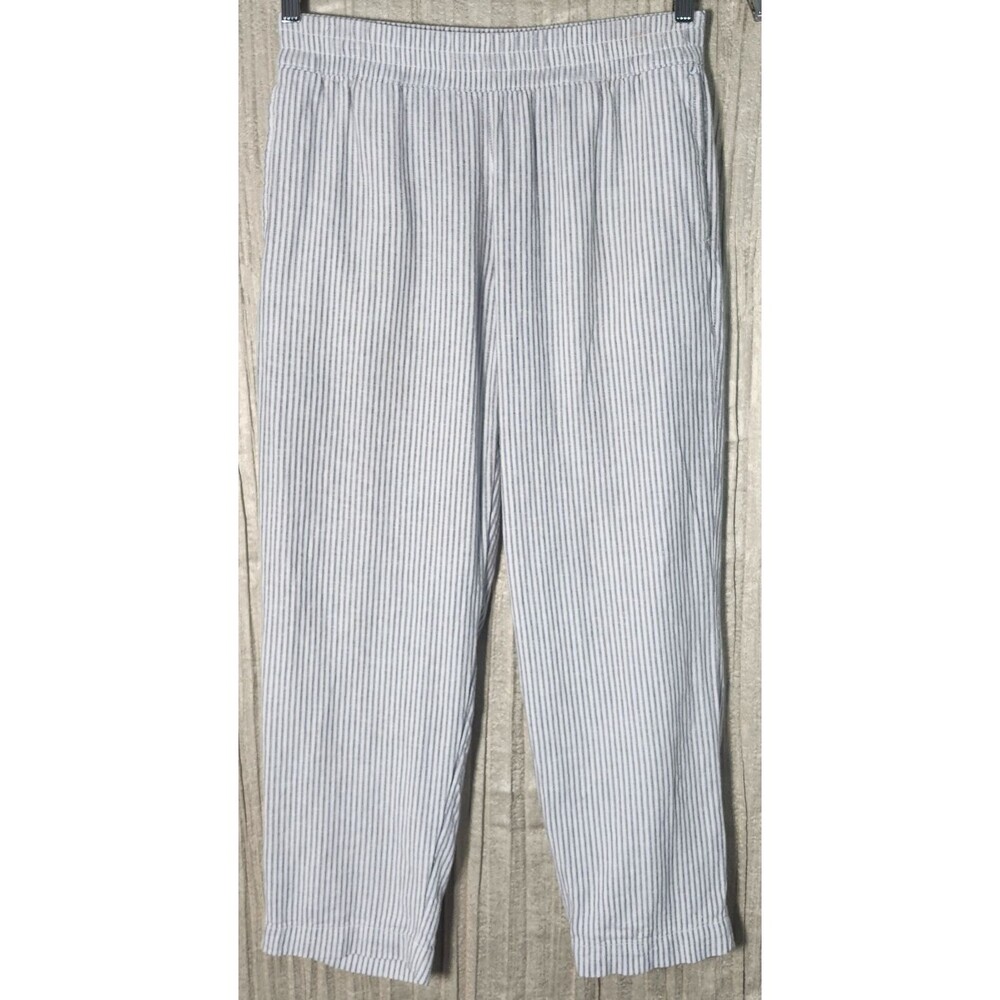Old Navy High Rise Linen Blend Straight Leg Striped Elastic Pants Womens Medium
